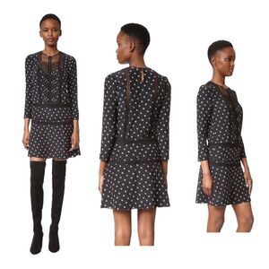 NEW Veronica Beard Jasmine Lace Inset Short Dress Black Long Sleeve Women 4